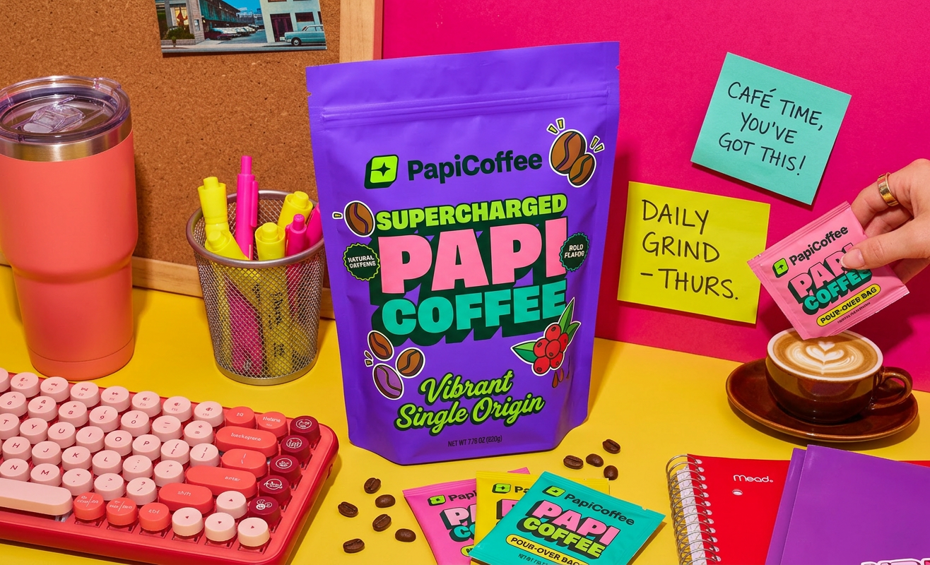 PapiCoffee vibrant product spread